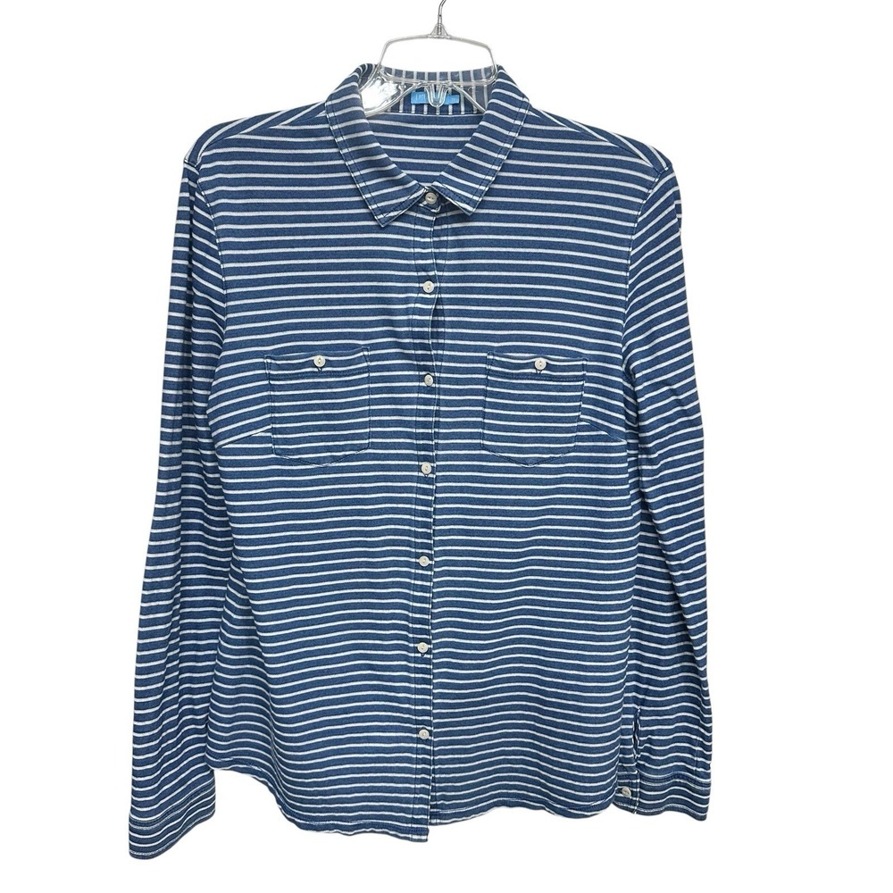 J. McLaughlin‎ Blue Striped Long Sleeve Button Up Shirt 100% Cotton Women Size M